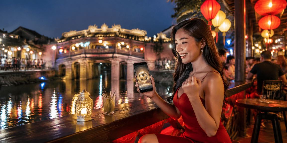 Cổ động viên Hội An xem bóng đá và đặt cược trực tuyến tại chợ đêm