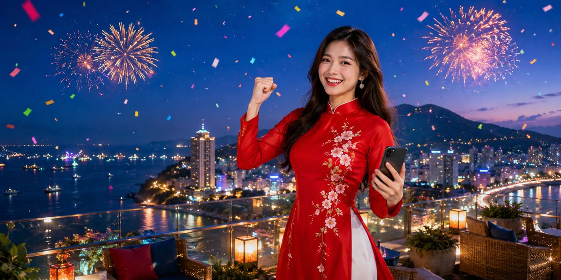 Người phụ nữ mặc áo dài tại khu giải trí casino Vũng Tàu buổi tối